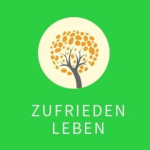 Logo von zufrieden leben - ein Baum mit orangen Blättern auf grünem Feld